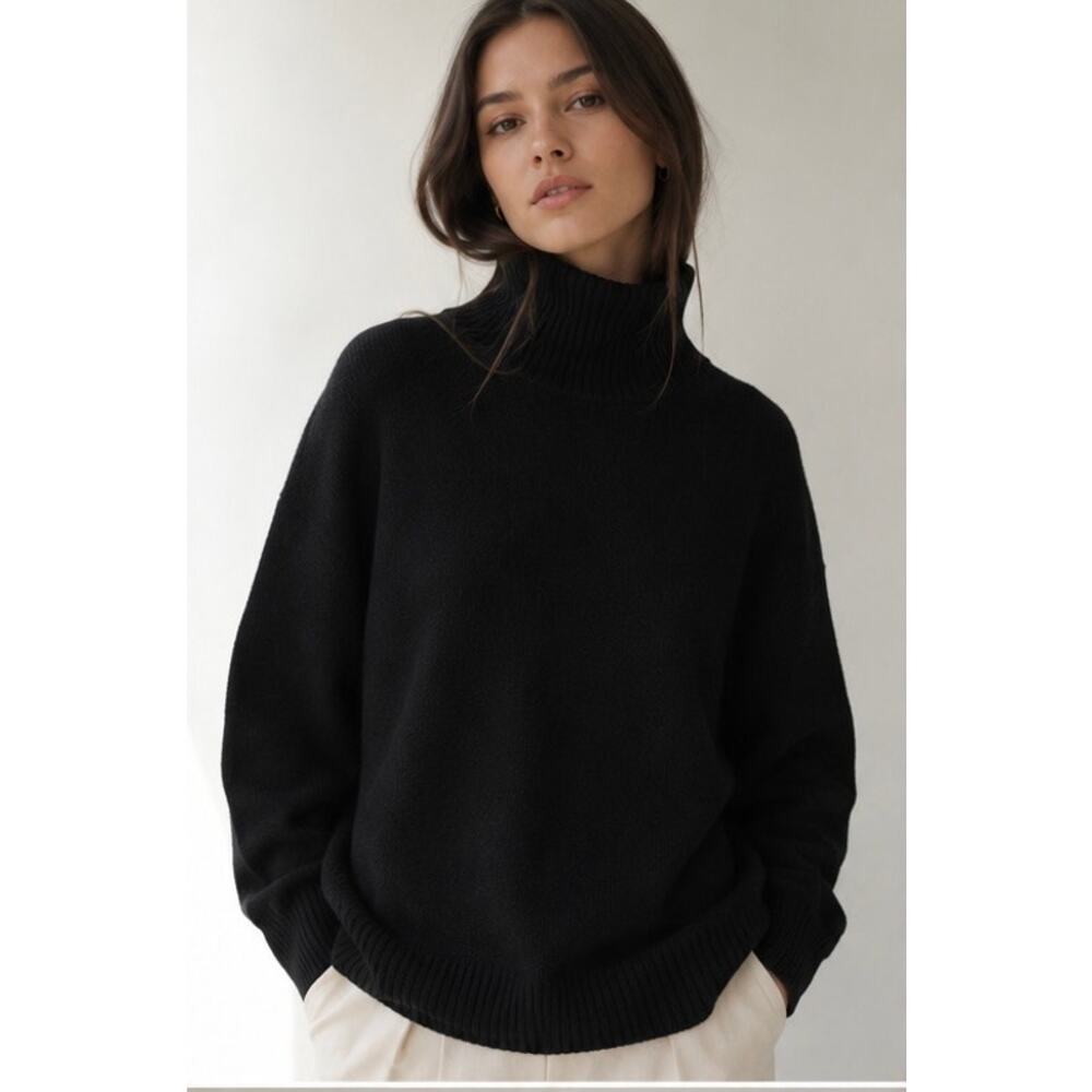 NakedCashmere Cashmere Black Turtleneck Sweater Relaxed Boxy Fit Size M